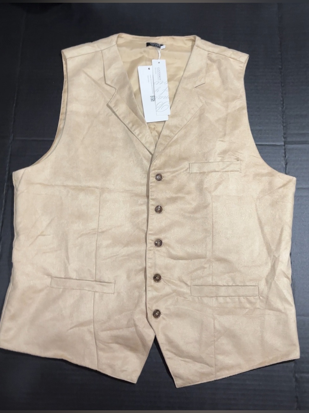 NWT Men's Beige COOFANDY Vest - Classic Button-Up Size L.